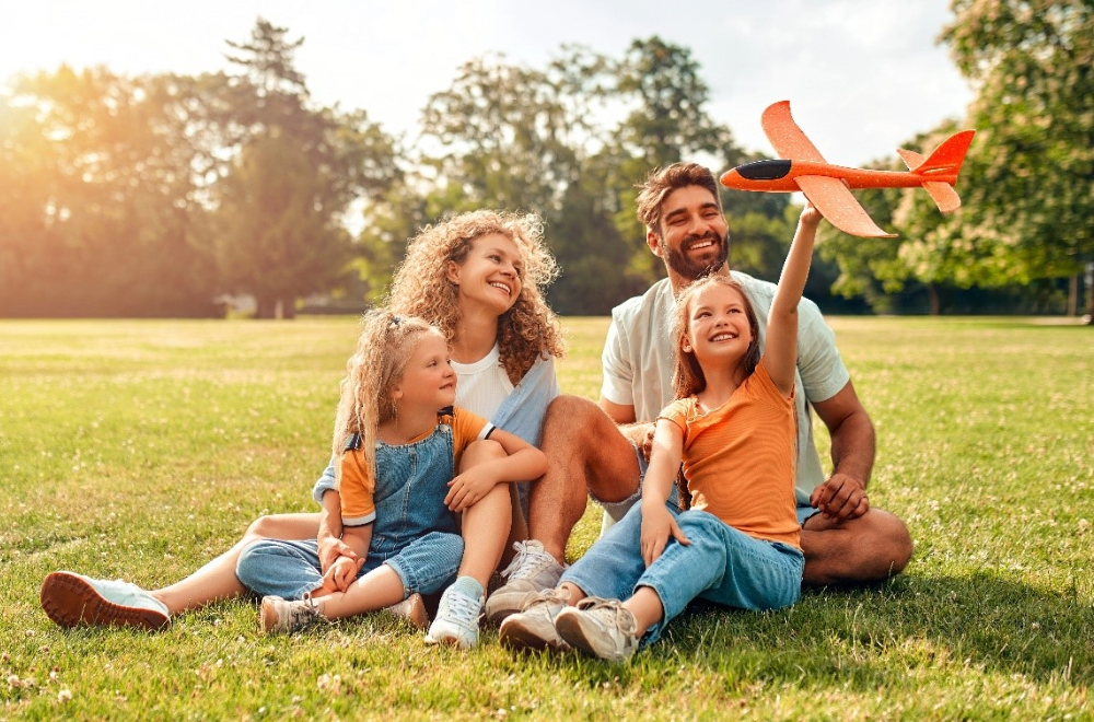 Family enjoying a nice day outside.