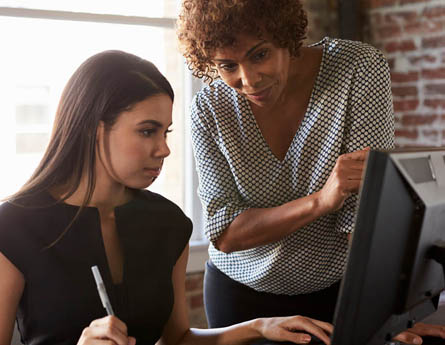 Business woman looking at computer.