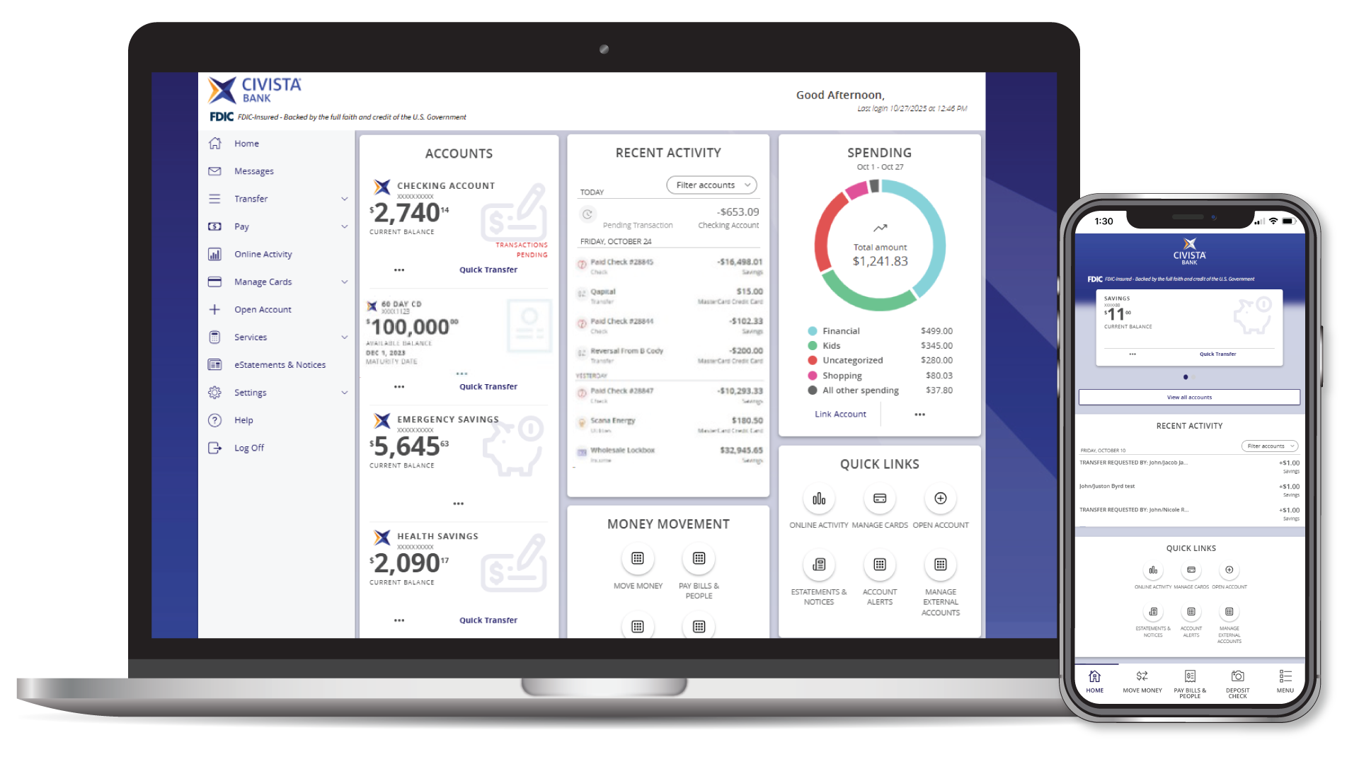 Composable Dashboard in Civista Digital Banking