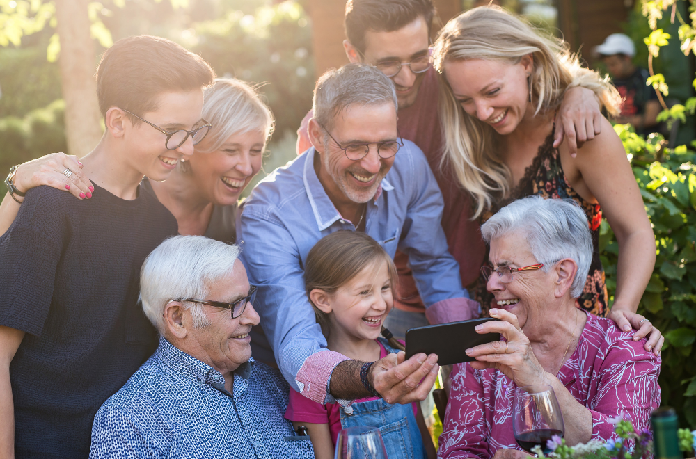 Family looking at pictures together