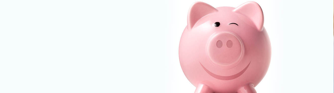 Piggy bank winking.